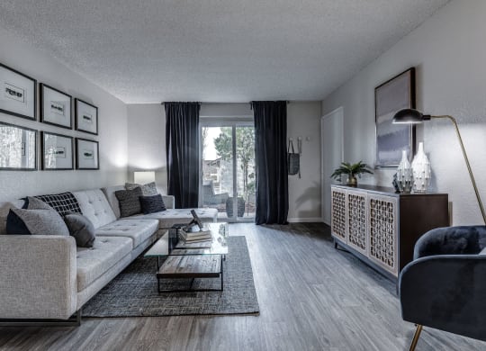 a living room with a couch and a coffee table