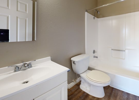 Bathroom with Tub and Shower Combo and Single Vanity at Las Brisas Apartments, California 92324