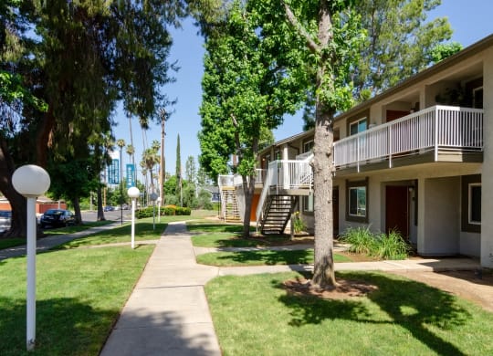 a building with colorful lights and a courtyard at Aspire Redlands, Redlands, CA
