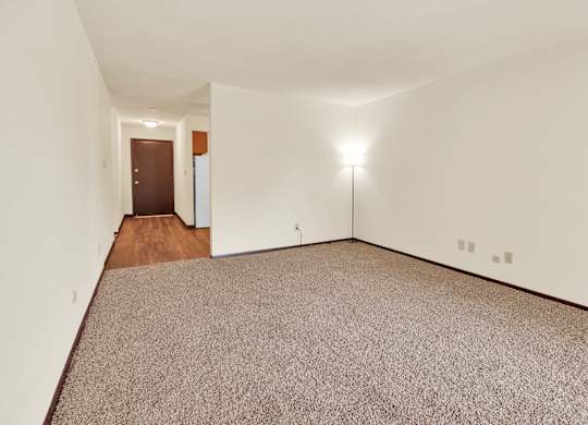 A room with a carpeted floor at Indian Ridge Apartments, Davenport, IA, 52807