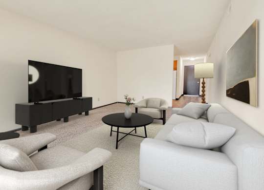 Living Area With TV at Indian Ridge Apartments, Davenport, IA, 52807