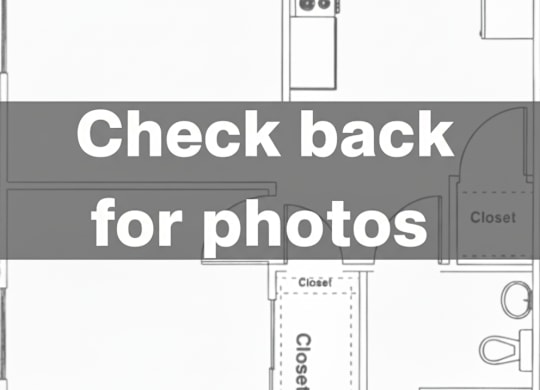 A drawing of a room with a closet and a sign that says