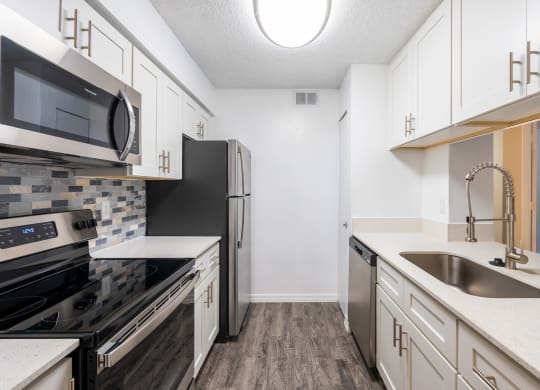 the preserve at ballantyne commons apartment kitchen with stainless steel appliances  at Fisherman's Landing Apartment Homes, Tampa, 33637