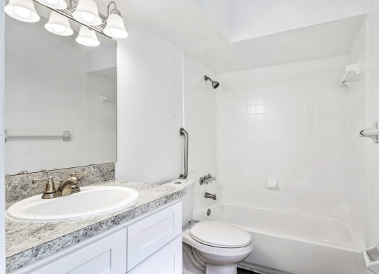 a bathroom with a sink toilet and a bath tub at Greenwich Commons Apartment Homes, Tampa