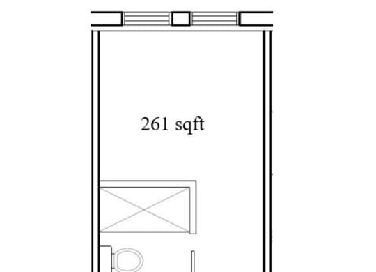 small floor plan of a small loft floor plan with bedroom and bathroom