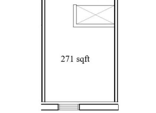 technical drawing of a small floor plan for a bathroom with a sink and a tub