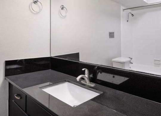 Renovated Bathrooms With Quartz Counters at Memorial Towers Apartments, The Barvin Group, Houston, TX