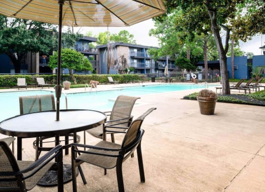 Poolside Dining Tables at Park at Voss Apartments, The Barvin Group, Texas, 77057