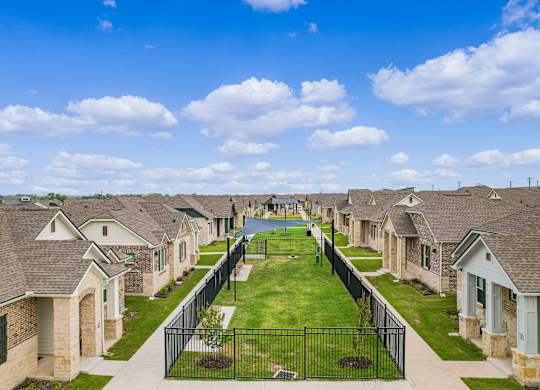 an aerial view of a row of houses