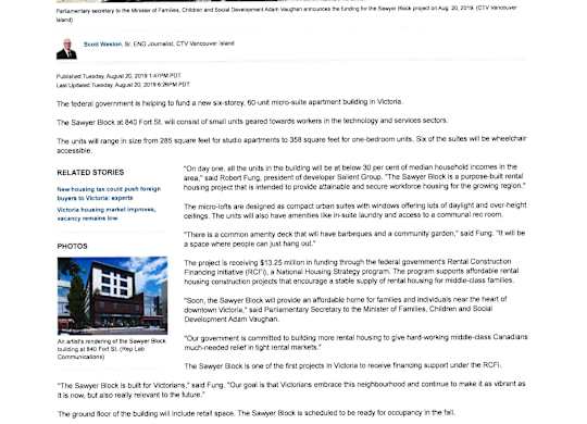 A news article about Ottawa funding for 60 Victoria micro-suites.