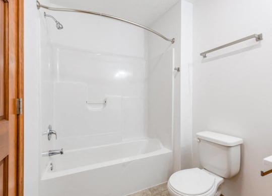 a bathroom with a shower and a toilet