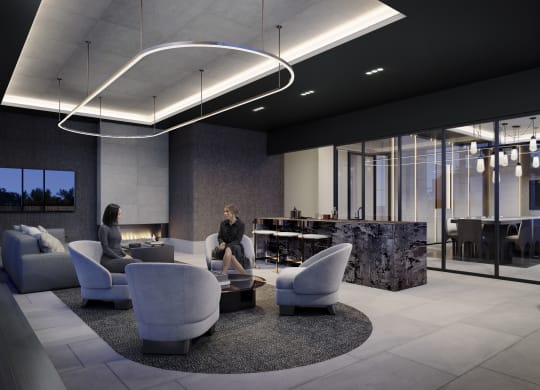 a rendering of a lobby with couches and chairs