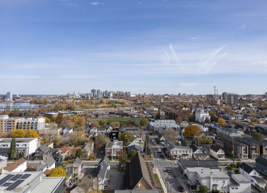 a view of the city from a skyscraper