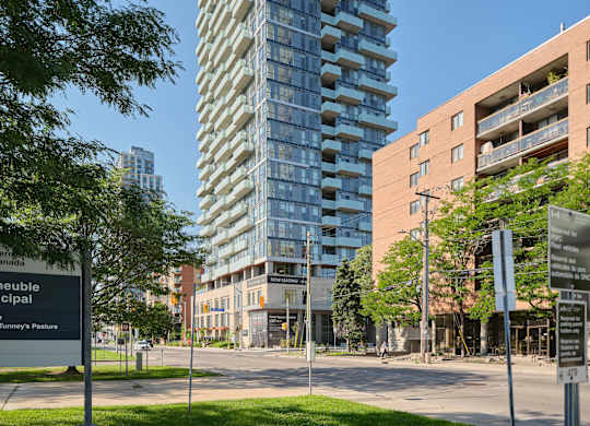 A tall glass building
