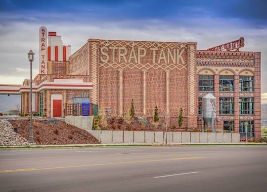 A large brick building with the words