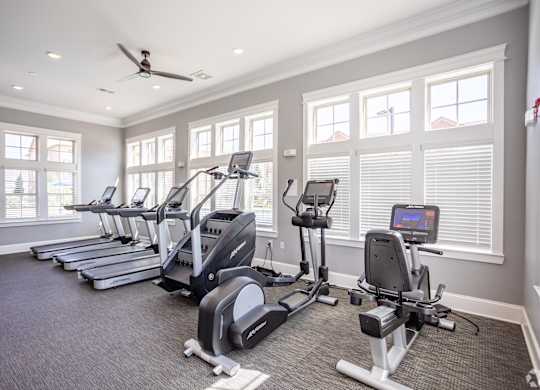 the gym is equipped with state of the art cardio equipment and windows