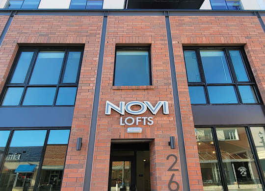 Exterior of Novi Lofts apartments in downtown Concord, NC