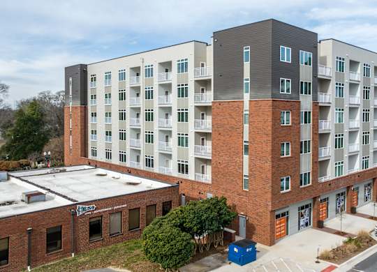 Aerial view of NOVI at Concord - luxury apartment complex in downtown Concord, NC