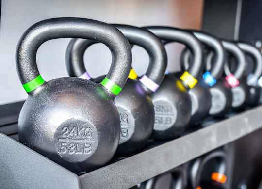 A set of kettlebells at Novi Flats in concord, NC