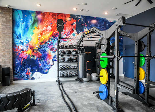 The beautifully designed fitness center at Novi Flats