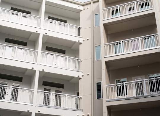 Balconies overlooking the courtyard at Novi Rise in Concord, NC