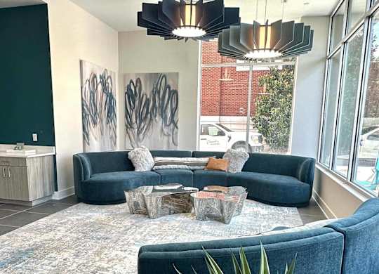 The luxurious lobby at Novi Rise Apartments in Concord, NC