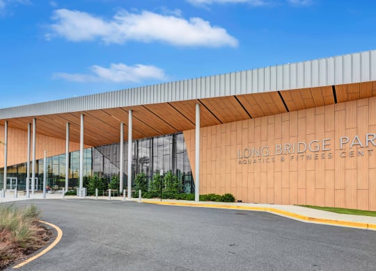 a large building with the long bridge park logo on it
