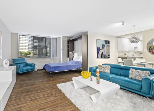 Premium studio with Murphy bed (pictured open). at Crystal Square, Arlington, Virginia