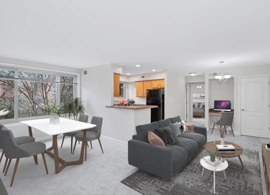 a living room with a couch and a table