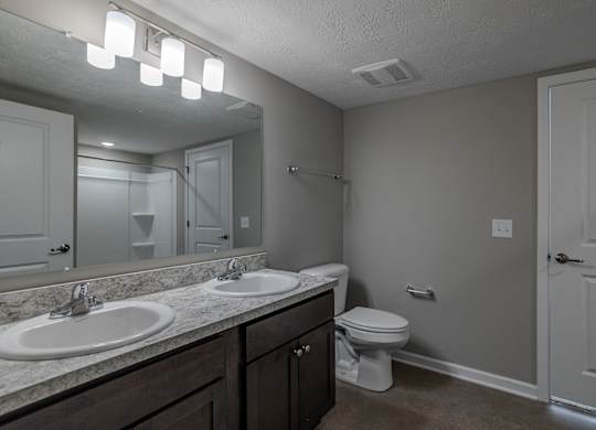 A bathroom with a toilet, sink, and mirror.at The Residences at Akita Lane, Ohio, 43110