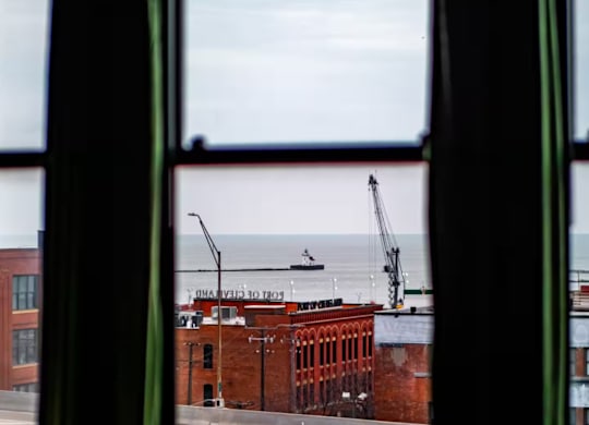 A view of a construction site through a window.