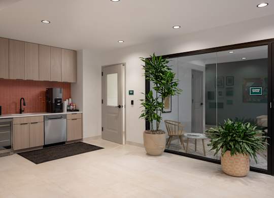 A modern kitchen with a dining area at The Park Apartments, Cleveland , Ohio
