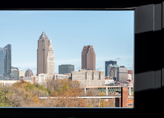 A city skyline with a mix of modern and older buildings at The Park Apartments, Ohio