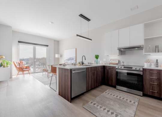 Kitchen Island at TREO Apartments, Cleveland, Ohio