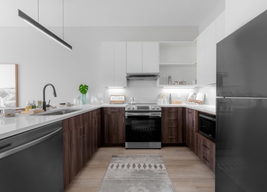 Fully Equipped Kitchen at TREO Apartments, Cleveland