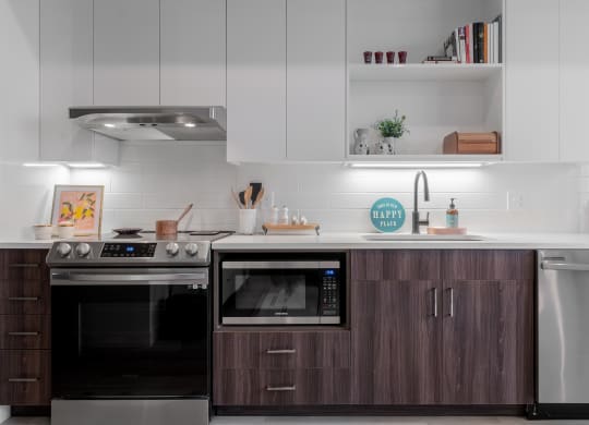 Stainless steel kitchen at TREO apartments 44116