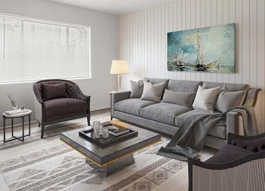 A living room with furniture at Commons At Waters Edge, Ohio