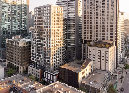 a view of the city from the roof of a building