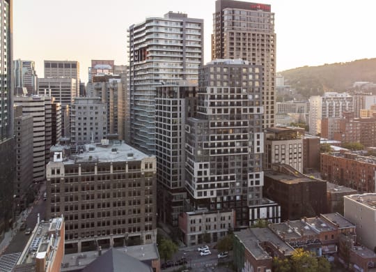 a view of the city from the roof of a building