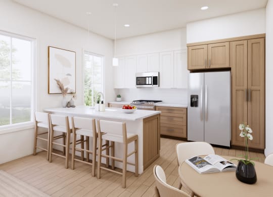 a rendering of a kitchen with a table and chairs