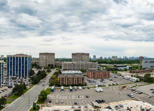 a view of the city from a skyscraper