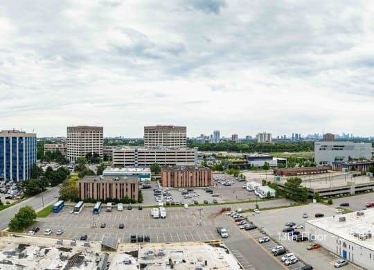 a view of the city from a skyscraper