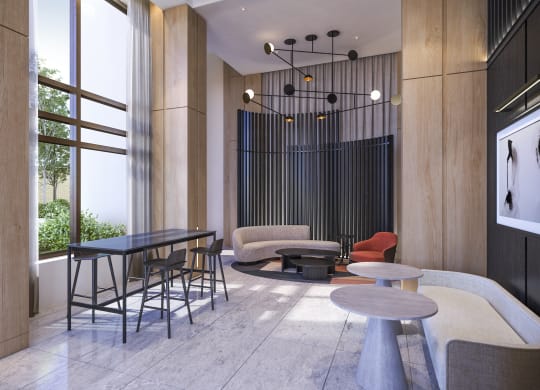 a room filled with furniture and a large window