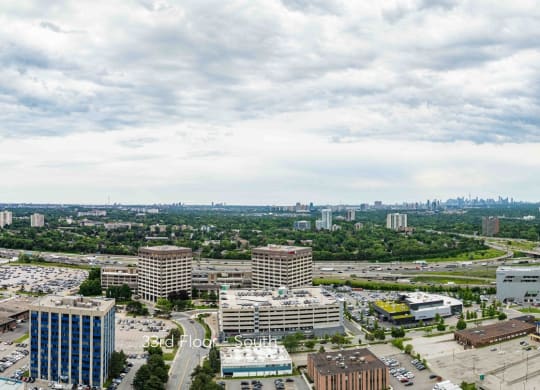 a view of the city from a skyscraper
