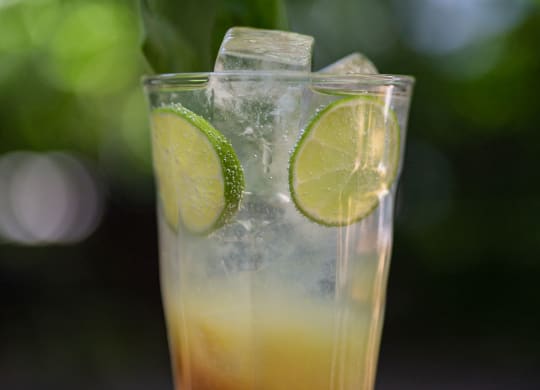 cocktail with slices of lime and ice