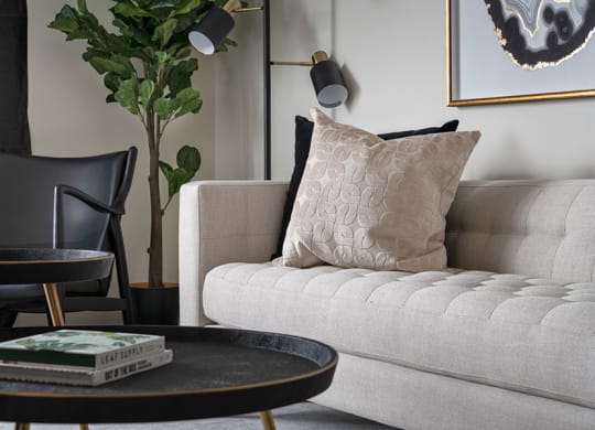 a living room with a couch and a coffee table