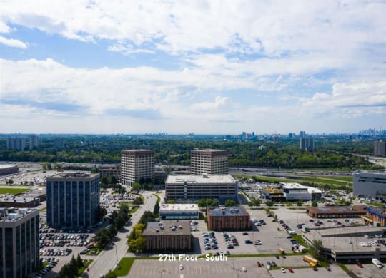 a view of the city from the roof of a building