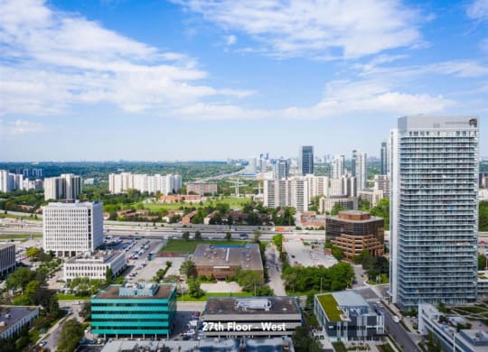 a view of the city from a high rise tower