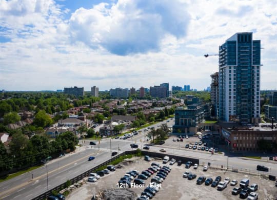 a view of the city from a parking lot