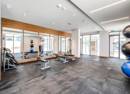 the gym in the lobby of the building
